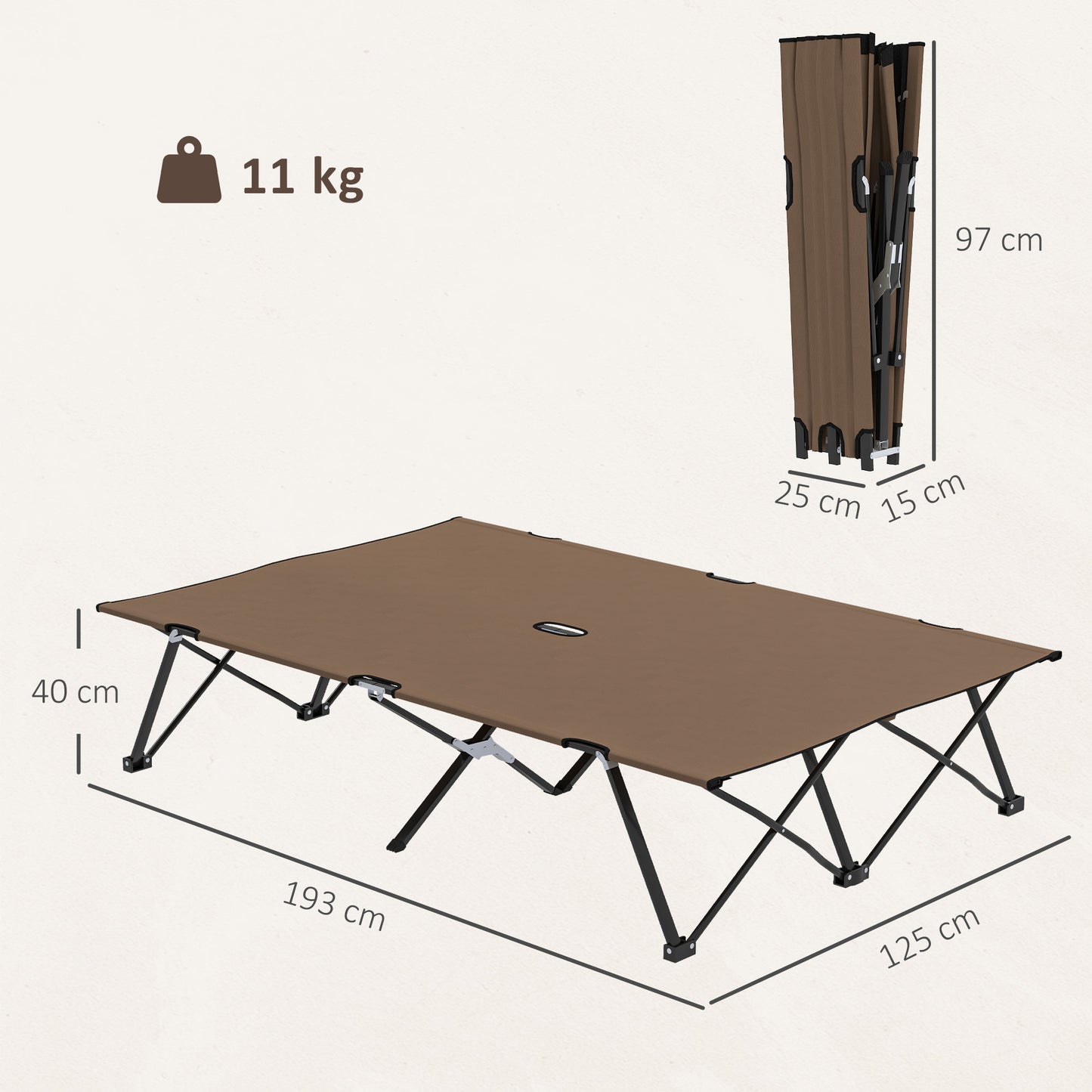 Double Camping Cot Bed, with Bag - Khaki