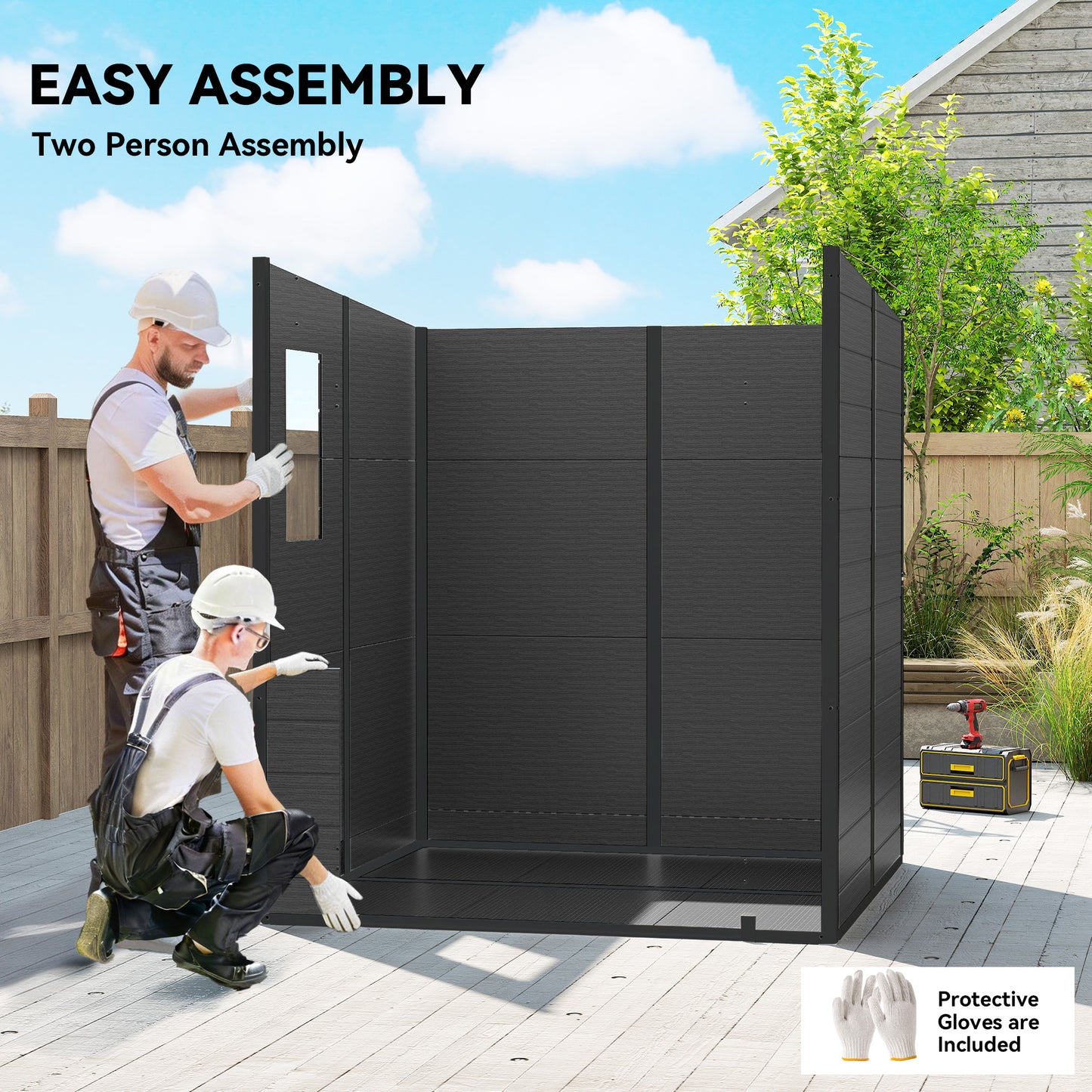 6 x 6 ft Plastic Garden Shed, Wood-Effect Outdoor Storage Shed with Floor, Windows, Lockable Doors and Vents, Dark Grey