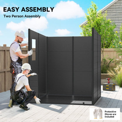 6 x 6 ft Plastic Garden Shed, Wood-Effect Outdoor Storage Shed with Floor, Windows, Lockable Doors and Vents, Dark Grey