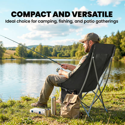 Camping Chair for Adults Heavy Duty Folding Camp Chair with Side Pocket and Carry Bag Black