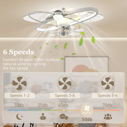 Ceiling Fan with Light and Remote, 3 Colour Temperatures, LED Mount Ceiling Fan Light for Bedroom, Silver Tone