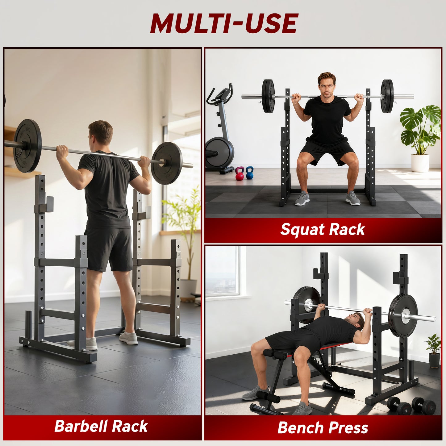 Adjustable Squat Rack with Plate Holders, 300 kg Load
