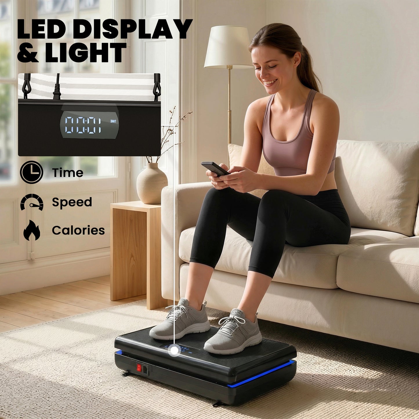 Vibration Plate Exercise Machine with 120 Speed Levels, 5 Programs, Quiet Vibrating Plate with Resistance Bands
