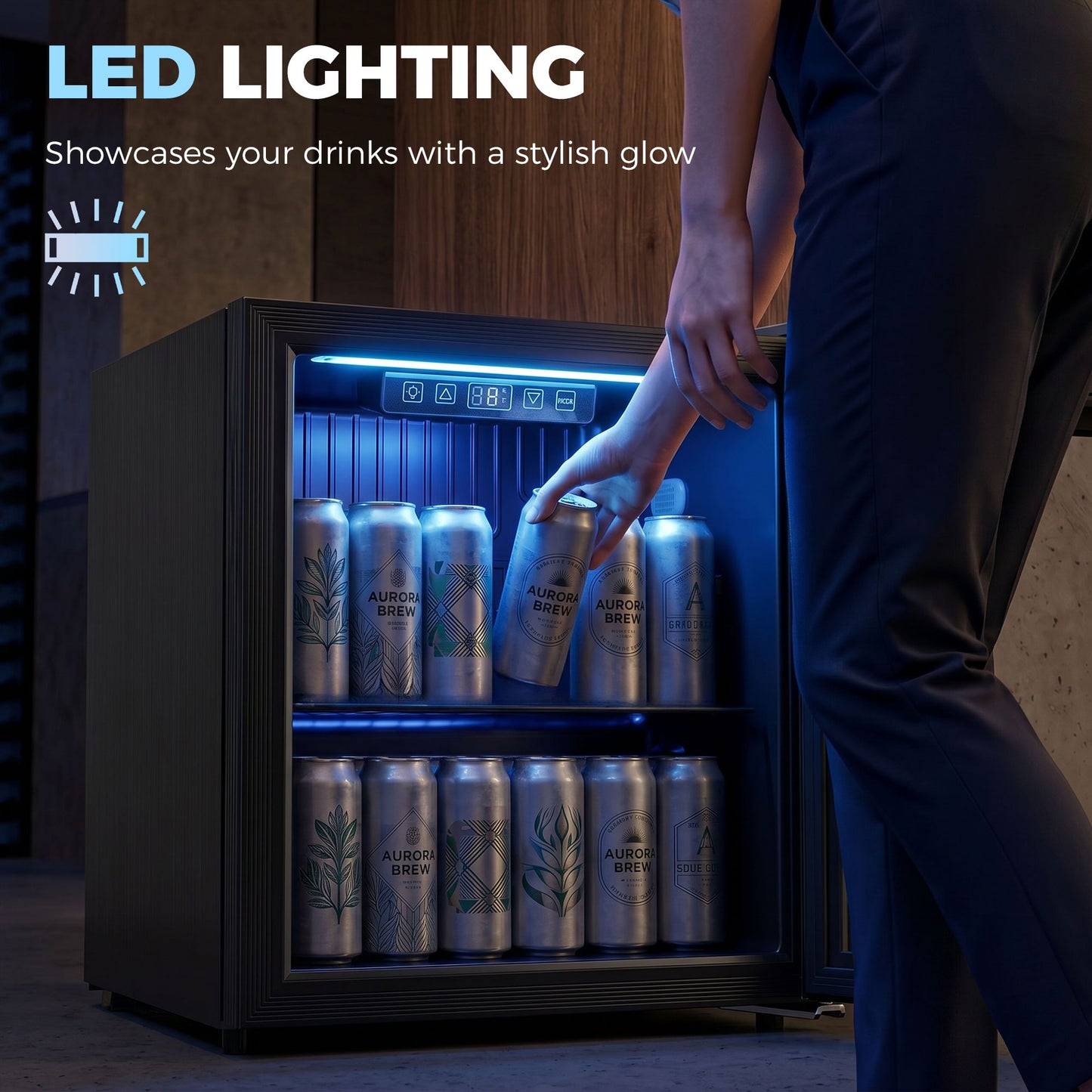 50L Drinks Fridge, 48 Can Under Counter Freestanding Beer Fridge with LED Light