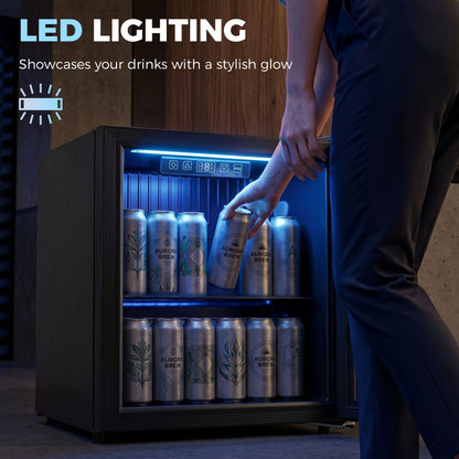50L Drinks Fridge, 48 Can Under Counter Freestanding Beer Fridge with LED Light