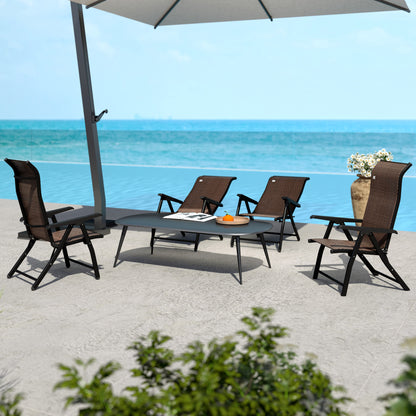 Set of Four Folding Garden Chairs, with Seven-Position Adjustable Backs, Dark Brown