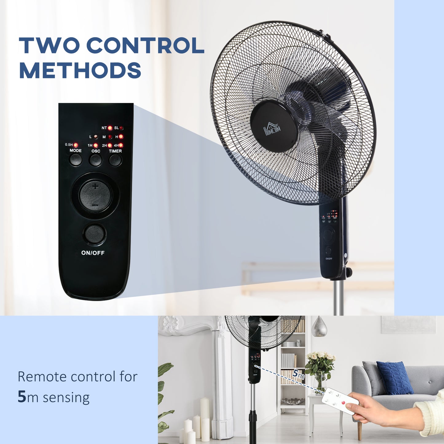 18" Pedestal Fan, Oscillating Standing Fan with Remote Control, Floor Fan with Adjustable Height, 3 Speed, 7.5-Hour Timer