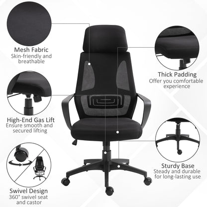 Ergonomic Office Chair, High Back Computer Chair, Mesh Desk Chair with Lumbar Support, Headrest, Wheel, Adjustable Height