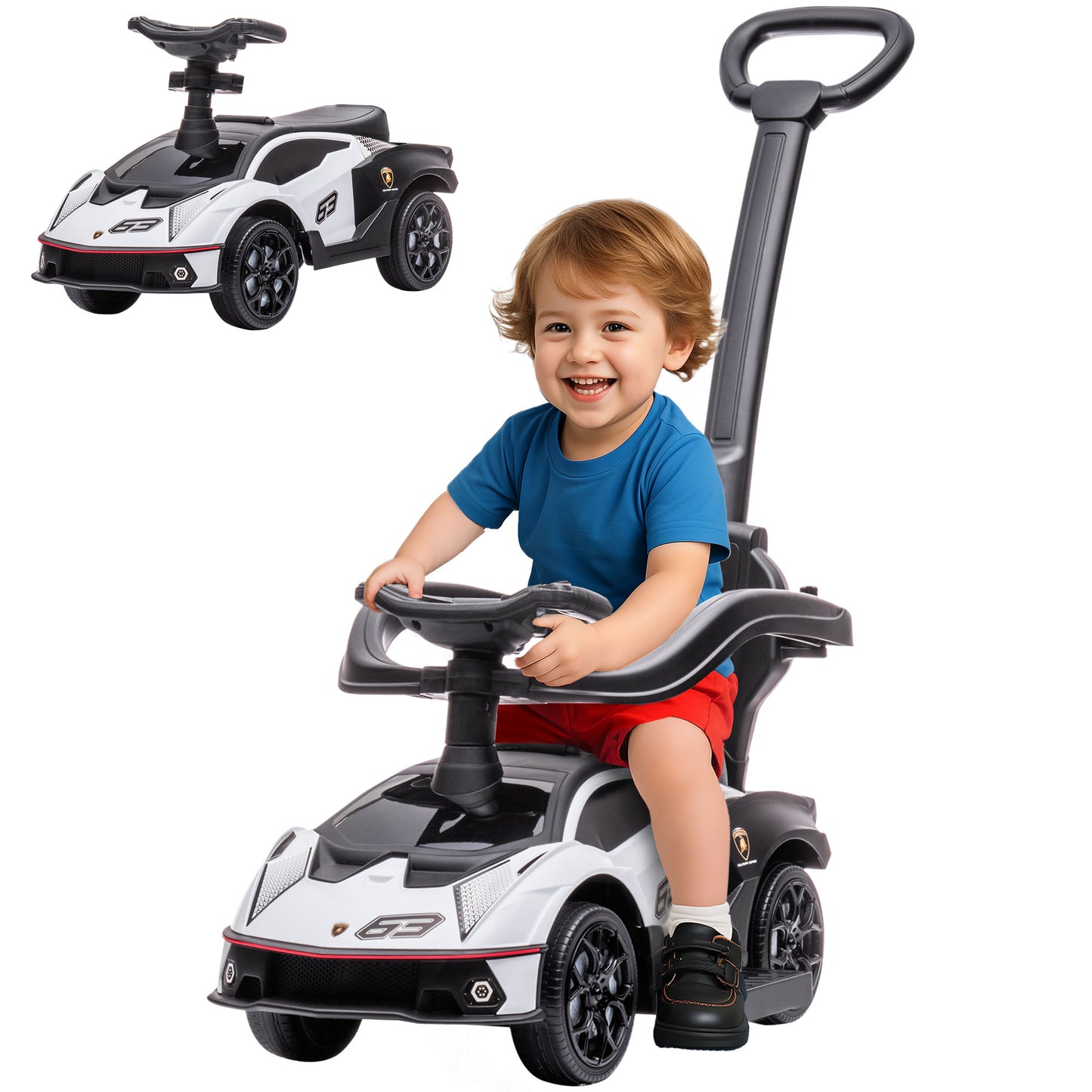 Licensed 2 in 1 Baby Ride on Push Car Toddler Push Along Car with Parent Handle Foot To Floor Slider with Horn Steering Wheel