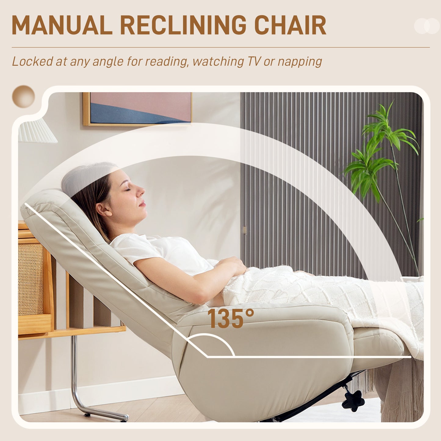 Rocking Recliner Chair with Footstool, PU Leather Recliner Armchair with Wood Base