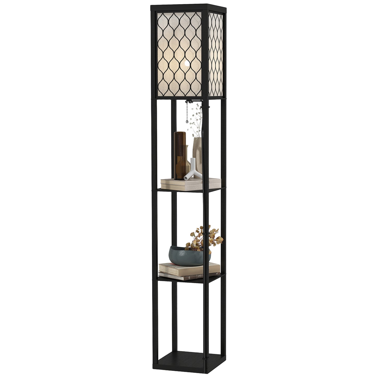 4-Tier Shelf Floor Lamp – Black & White