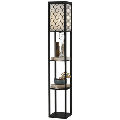 4-Tier Shelf Floor Lamp – Black & White