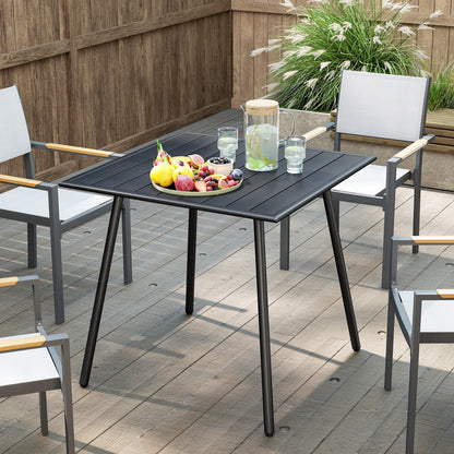 Square Garden Table with Slat Top, Steel Frame, Outdoor Table for 4 Person, 80 x 80 x 74 cm, Black