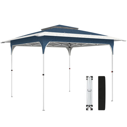 3.5 x 3.5 m Pop Up Gazebo with One-Push Setup, UPF50+ Double Tier Garden Party Tent Marquee with Carry Bag, Blue
