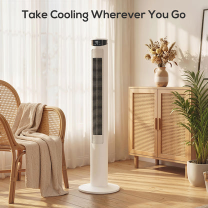 Tower Fan with WiFi Control Standing Floor Fan with Remote Control 116 cm White