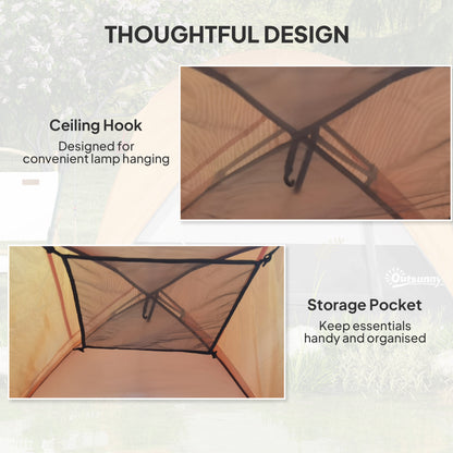 3-4 Person Camping Tent, Easy Set Up 3-4 Man Tent w/ Sewn-in Groundsheet, Waterproof Dome Tent w/ Mesh Windows, Brown