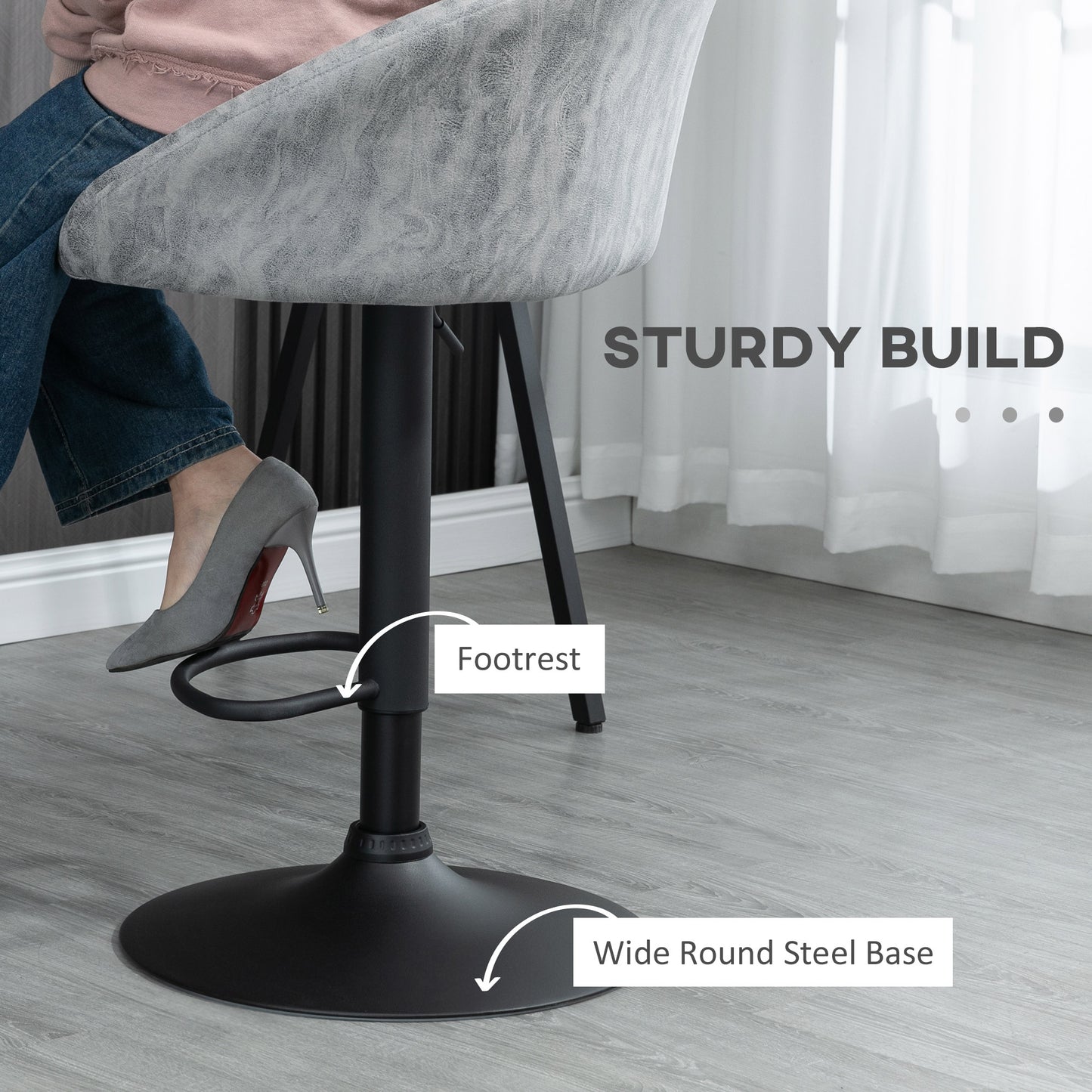 Modern Bar Stools Set of 2, Height Adjustable Swivel Barstools, PU Leather Upholstered Bar Chair with Backrest