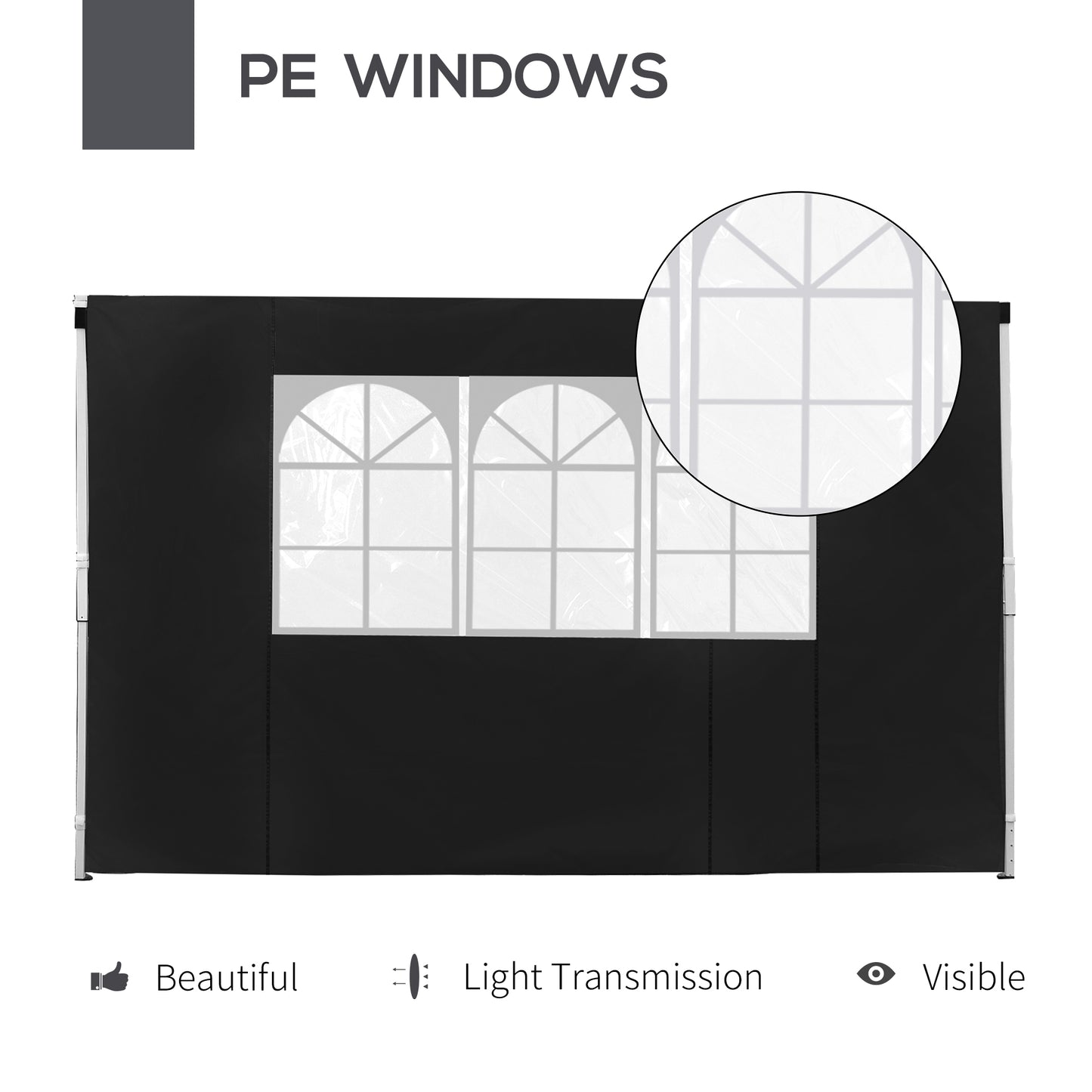 2.95 Meters Gazebo Replaceable Exchangeable Side Panel Wall Panels Walls With Window, Black