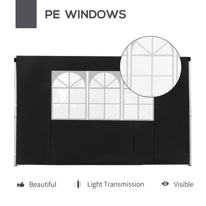 2.95 Meters Gazebo Replaceable Exchangeable Side Panel Wall Panels Walls With Window, Black