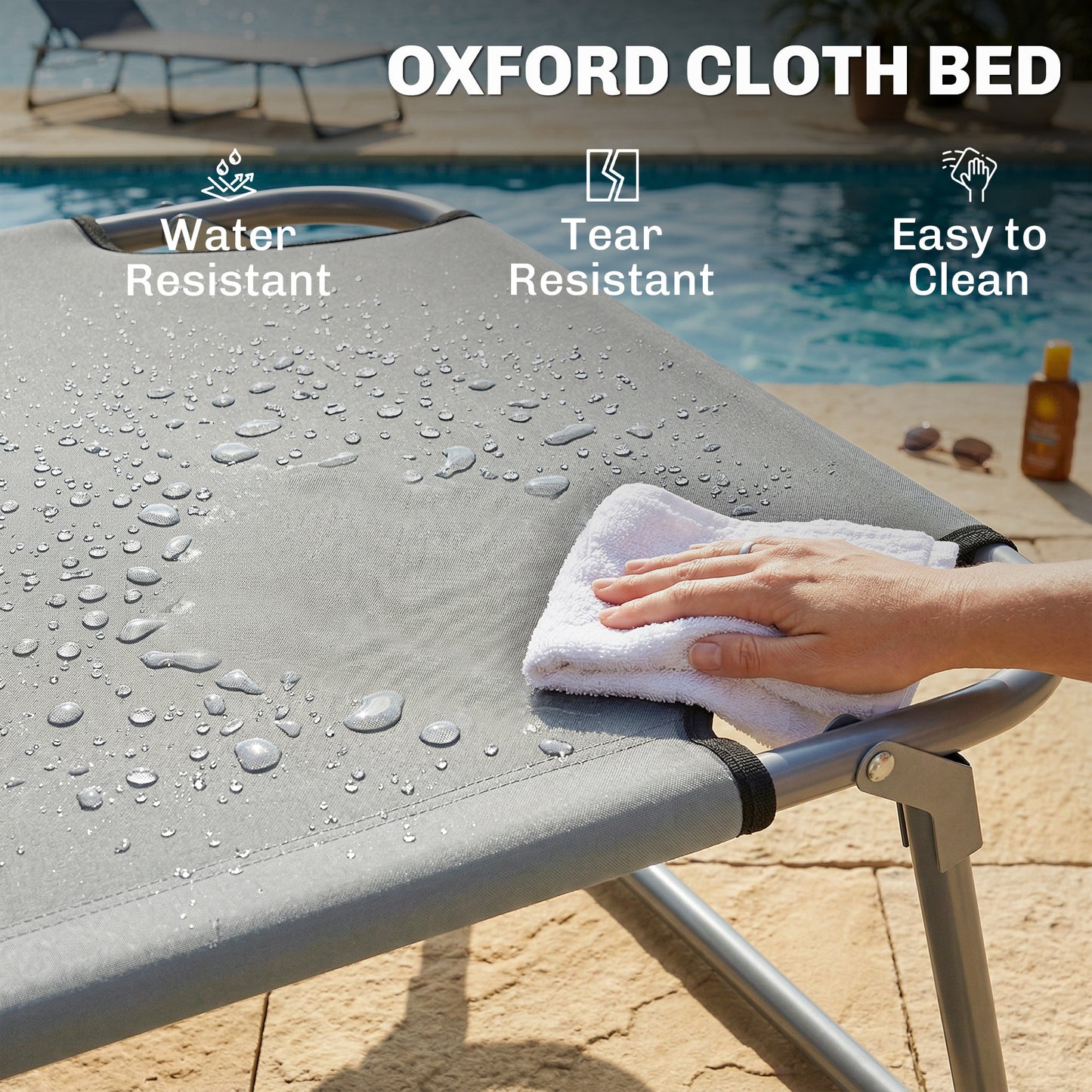 Folding Sun Lounger with Canopy, Reclining Sunbed with 4-Position Adjustable Backrest, 600D Oxford Cloth