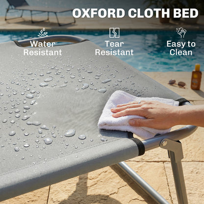 Folding Sun Lounger with Canopy, Reclining Sunbed with 4-Position Adjustable Backrest, 600D Oxford Cloth