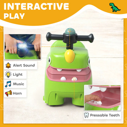 Kids Ride On Car, Dinosaur Foot to Floor Slider with Storage, Toddler Walker with Light, Sounds, Green