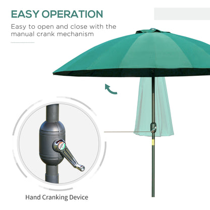 2.5m Shanghai Garden Parasol Umbrella with Crank & Tilt, Adjustable Outdoor Sun Shade, Green