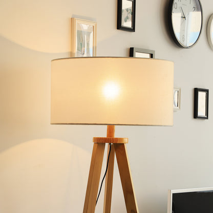 Tripod Floor Lamp, Freestanding Bedside Light Reading Light with Storage Shelf and Linen Shade for Living Room Bedroom