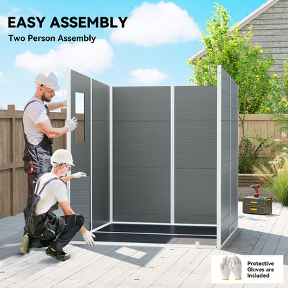 6 x 6 ft Plastic Garden Shed, Wood-Effect Outdoor Storage Shed with Floor, Windows, Lockable Doors and Vents, Grey