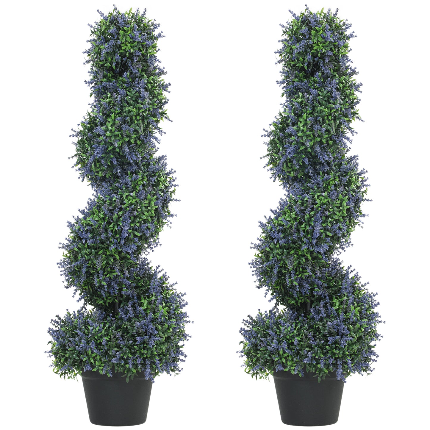 Artificial Lavender Topiary Tree Set of 2, UV Resistant Fake Plants in Pot for Indoor Outdoor Decor, 90 cm, Purple