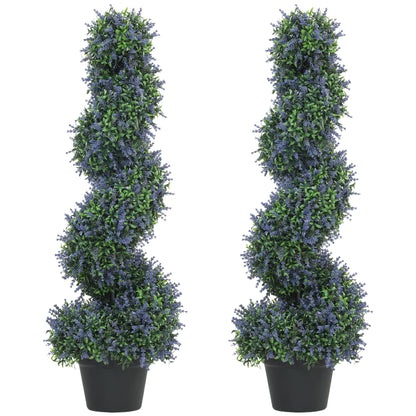 Artificial Lavender Topiary Tree Set of 2, UV Resistant Fake Plants in Pot for Indoor Outdoor Decor, 90 cm, Purple