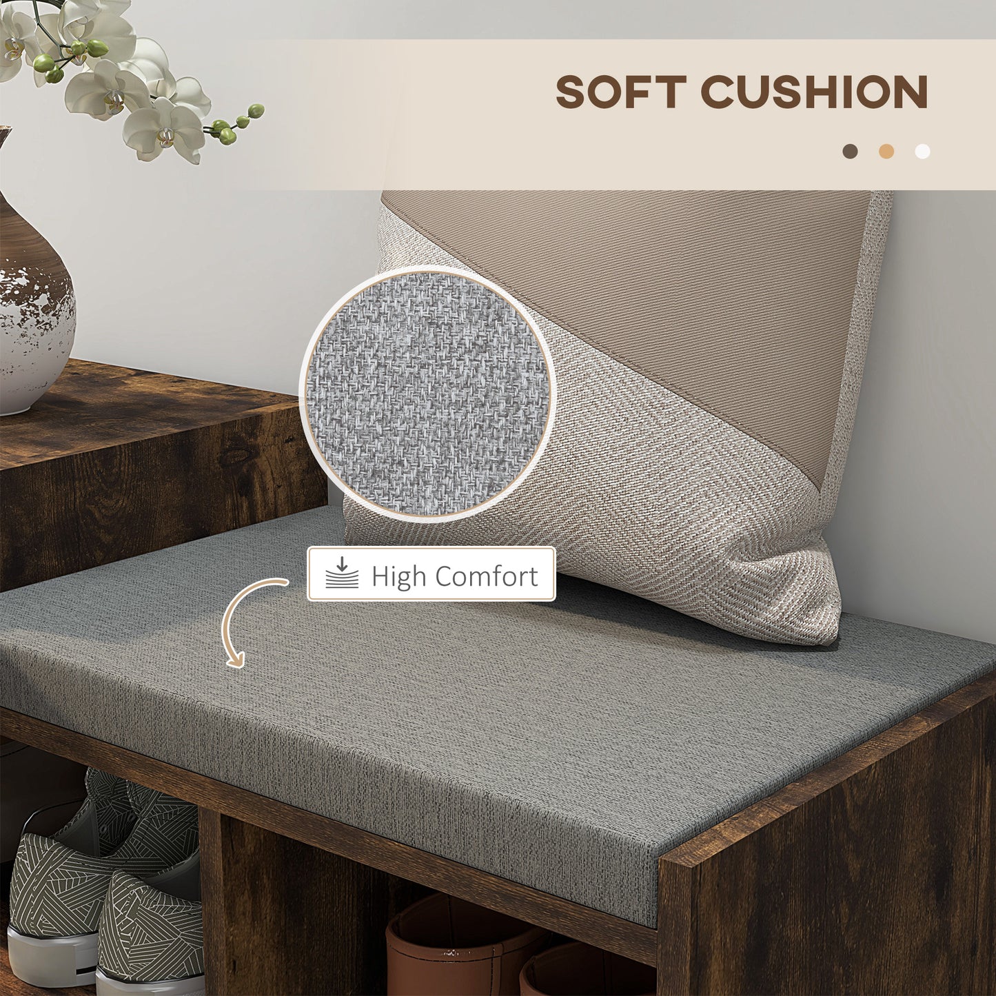 Multi-Compartment Shoe Bench, with Seat - Rustic Brown