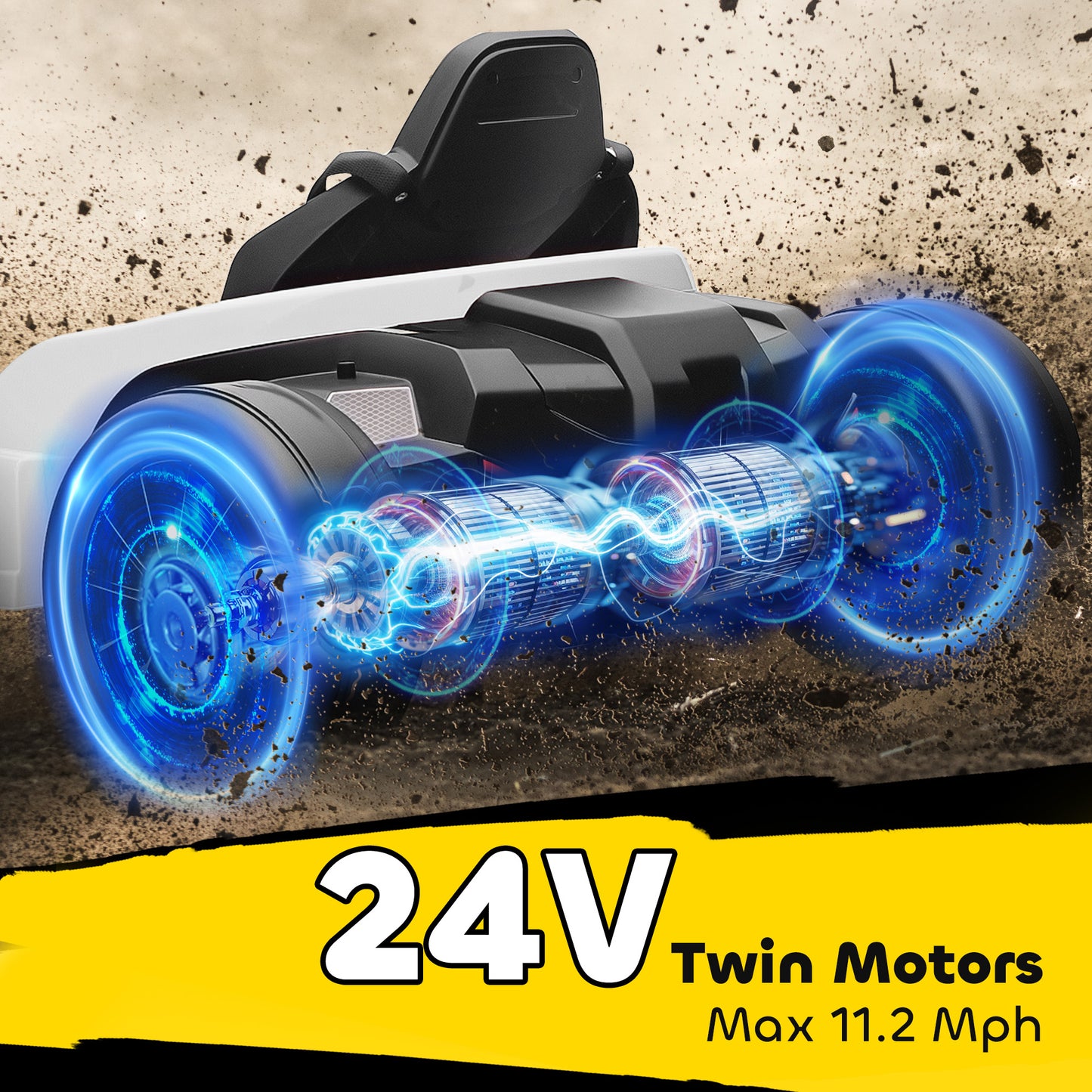 24V Electric Go Kart, Drift Kart with Adjustable Seat, Slow Start, 5-Point Harness, Music, for 6-12 Years, White