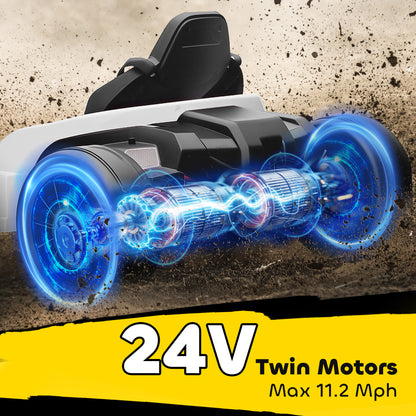 24V Electric Go Kart, Drift Kart with Adjustable Seat, Slow Start, 5-Point Harness, Music, for 6-12 Years, White