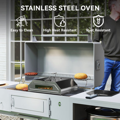 8 in Portable Stainless Steel BBQ Grill Top Pizza Oven with Built-in Thermometer and Viewing Window for Gas and Charcoal BBQ