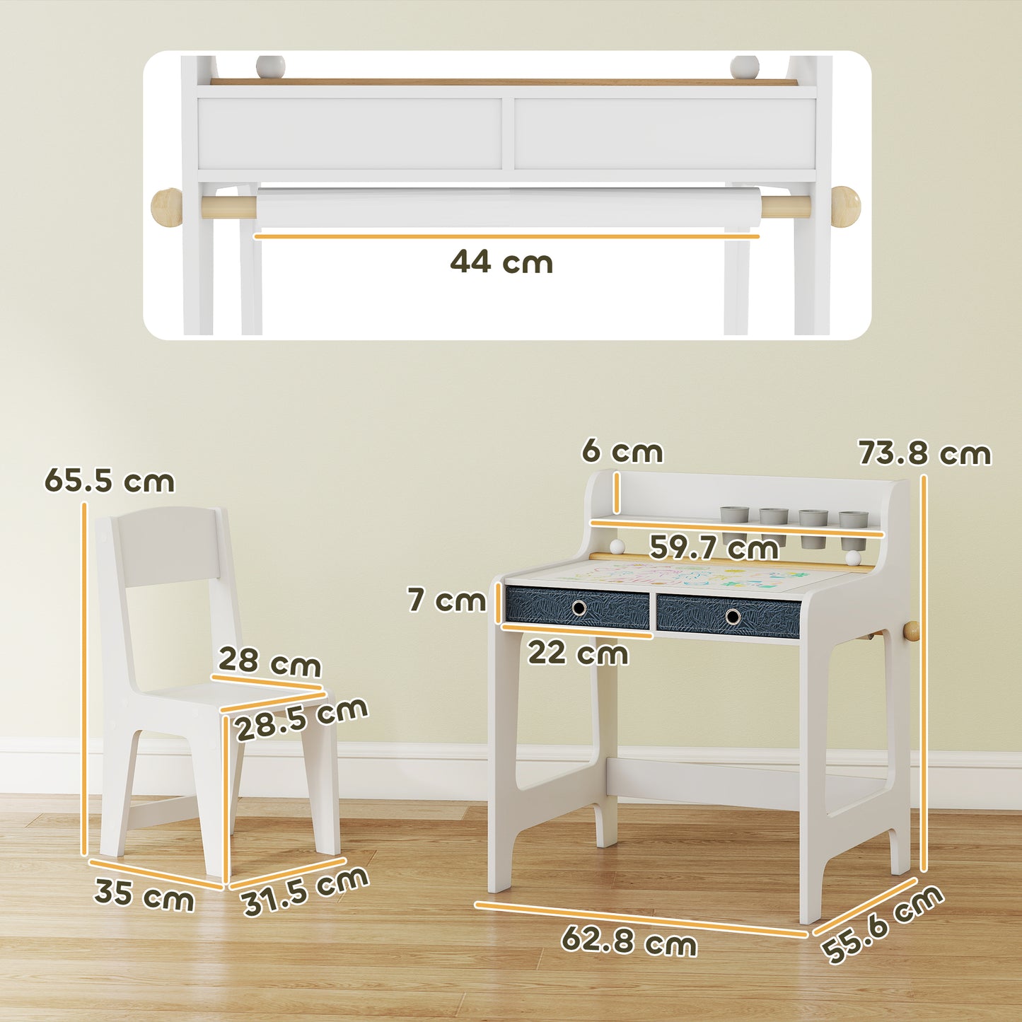Art Table and Chair Set for children, Kids Art Desk and Chair Set with Storage Shelf and Drawers