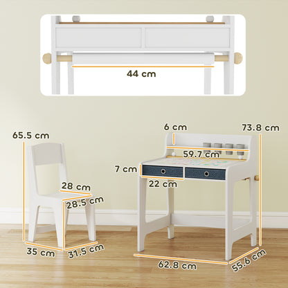Art Table and Chair Set for children, Kids Art Desk and Chair Set with Storage Shelf and Drawers