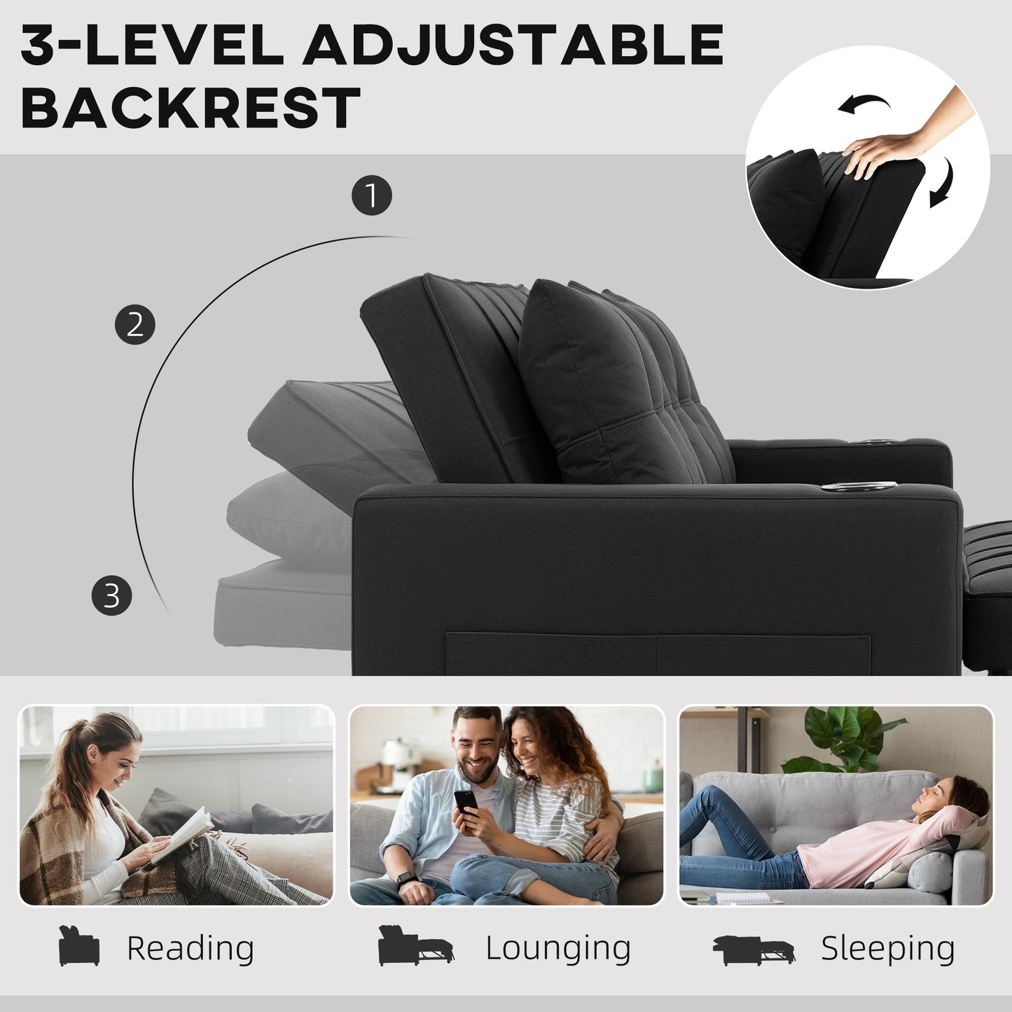 Two-Seater Pull-Out Sofa Bed - Black