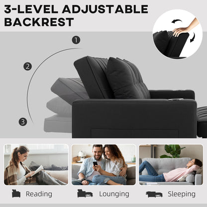 Two-Seater Pull-Out Sofa Bed - Black