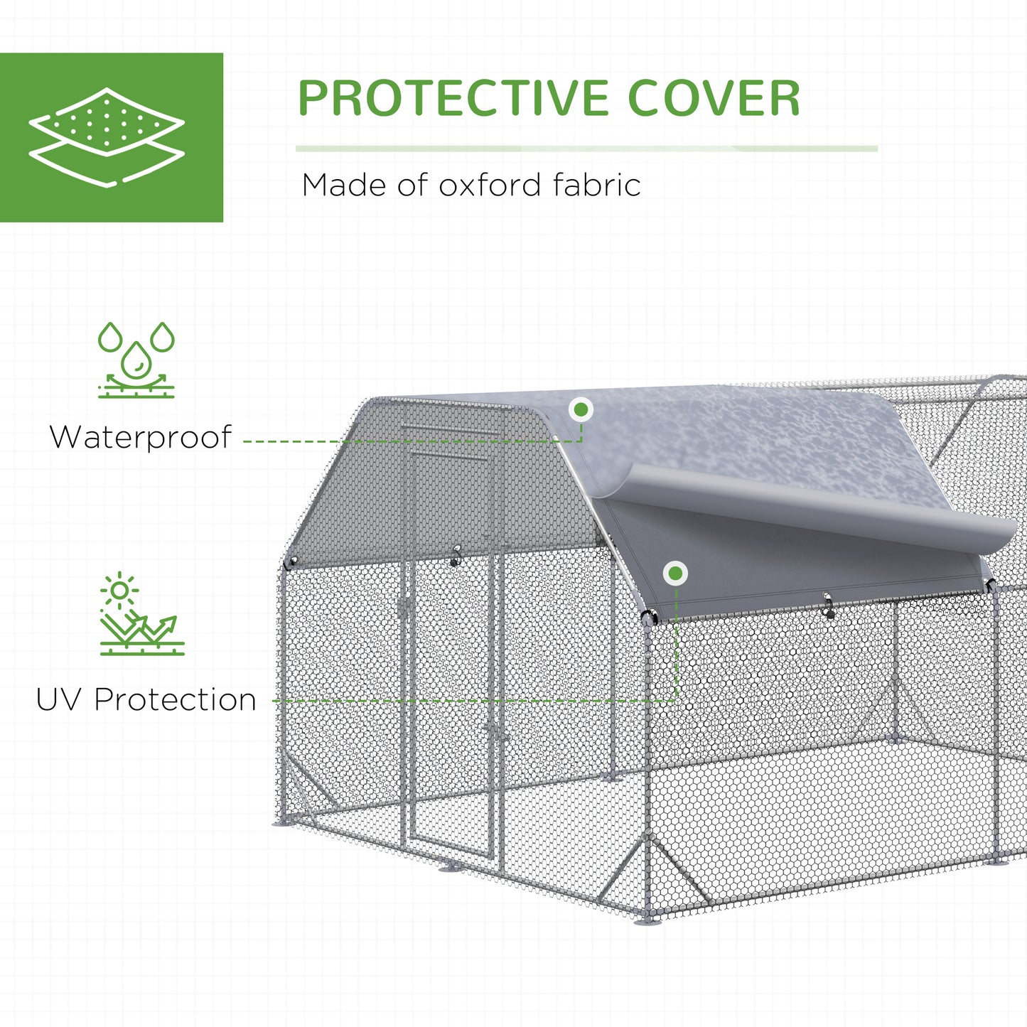 Walk in Chicken Run Chicken Coop Hen House Outdoor with Roof for 10-12 Chickens, 380 x 280 x 195cm
