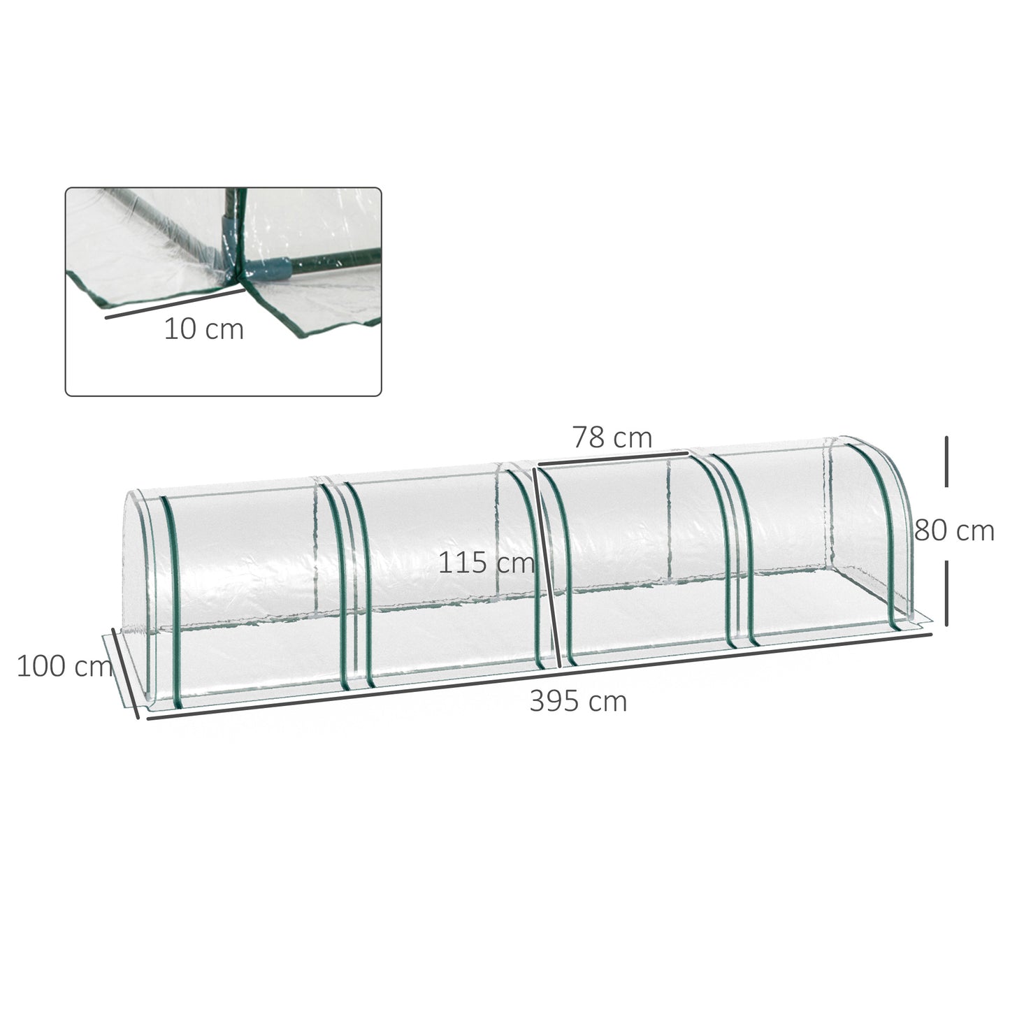 395 x 100 cm Low Tunnel Greenhouse - Clear