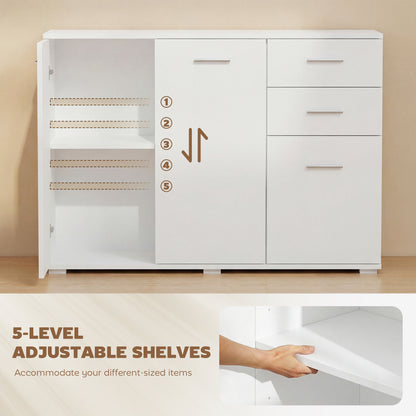 Sideboard, Modern Storage Cabinet with 2 Drawers, 3 Doors and Adjustable Shelves, White