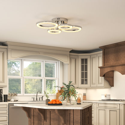 4-Ring LED Ceiling Light, Flush Mount Ceiling Light with 3 Colour Temperatures, Silver Tone