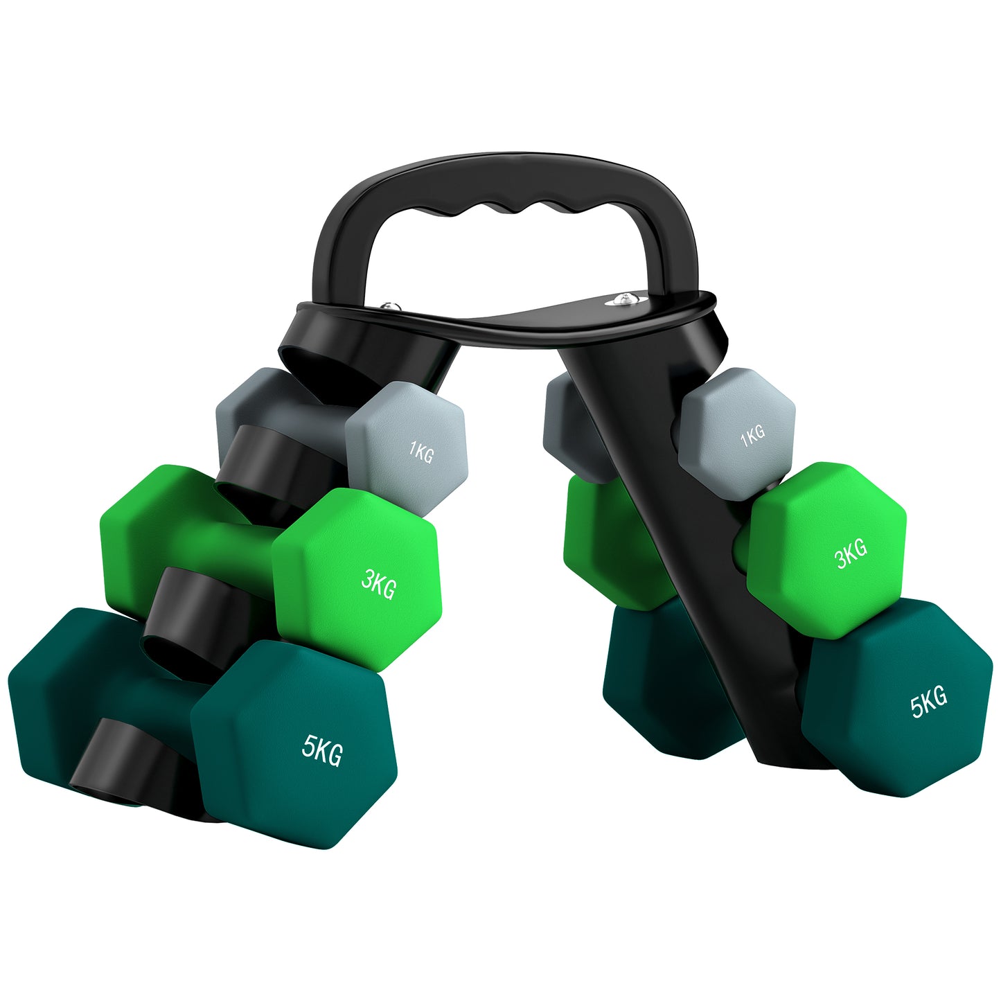 Dumbbells Set with Storage Rack, 2 x 1kg, 2 x 3kg, 2 x 5kg, Grey