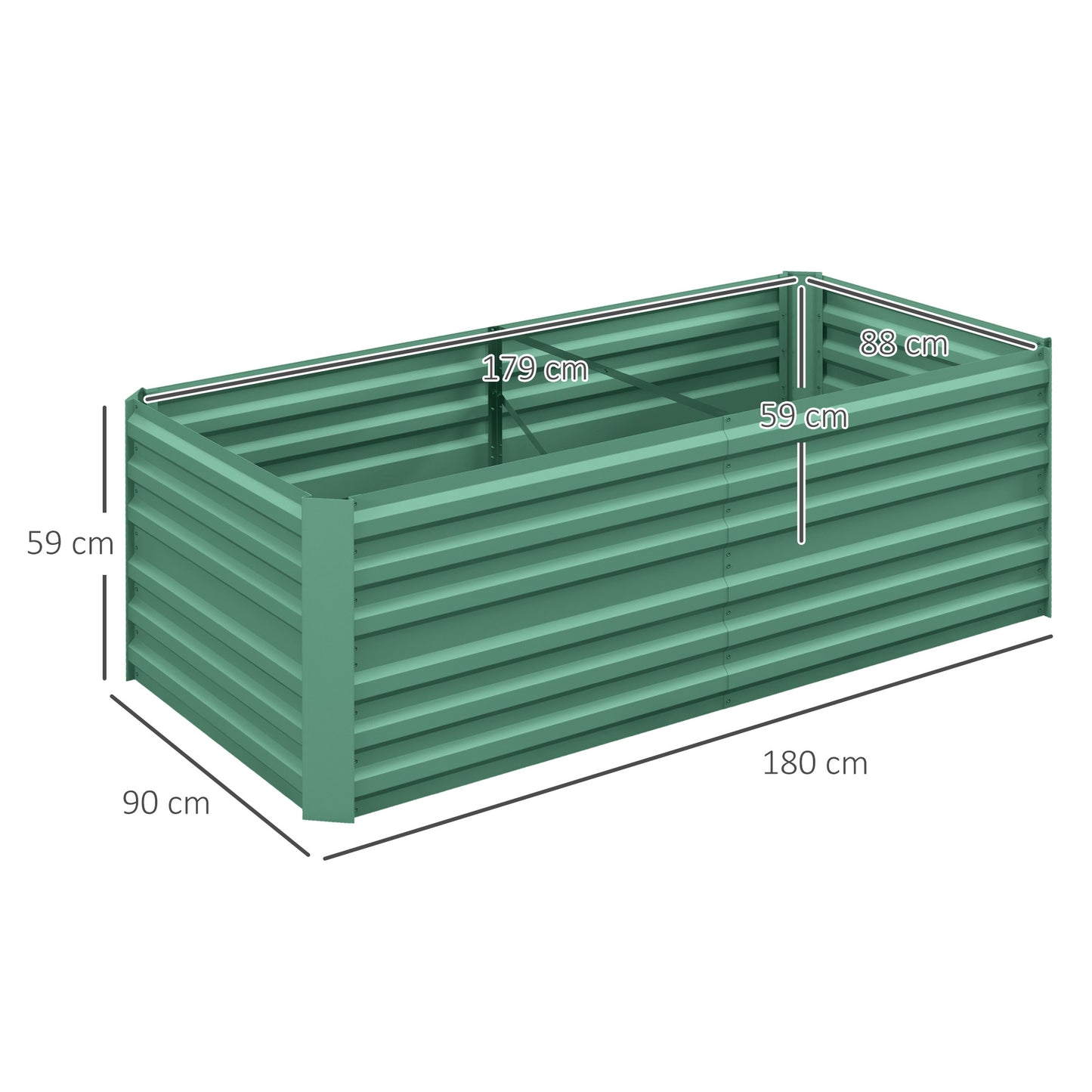 Raised Beds for Garden, Galvanised Steel Outdoor Planters with Multi-reinforced Rods, 180 x 90 x 59 cm, Light Green
