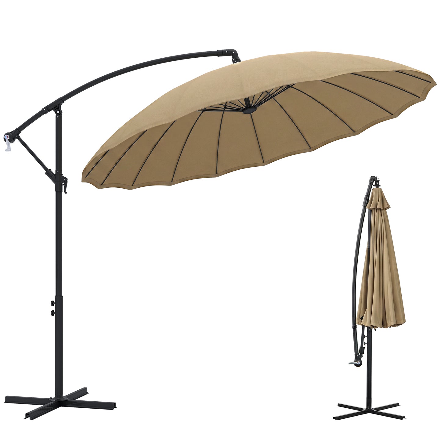 3(m) Cantilever Umbrella 18 Ribs & Vents Adjustable Angle for Patio Khaki