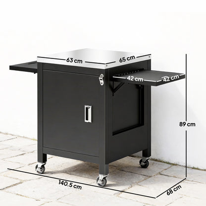 Outdoor Grill Cart with Stainless Steel Tabletop, BBQ Table with a Cabinet, Towel Holder, Bottle Opener, Black