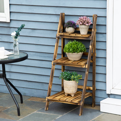 Wooden Folding Flower Pot Stand 3 Tier Garden Planter Display Ladder Gardener Storage Shelves Rack Herb Holder (40L x 37W x 9