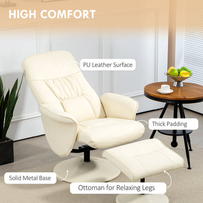 Swivel Recliner Chair with Footstool, PU Leather Armchair and Ottoman with High Back and Round Base for Living Room