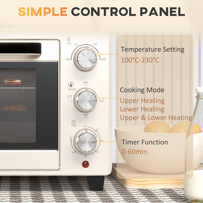 21L Mini Countertop Oven, 100°C-230°C Adjustable Temp - Cream White